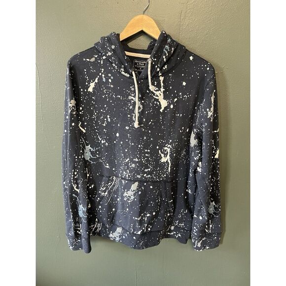Abercrombie & Fitch Blue Paint Splatter Hoodie Sweatshirt Long Sleeve Mens Sz M - Picture 1 of 3